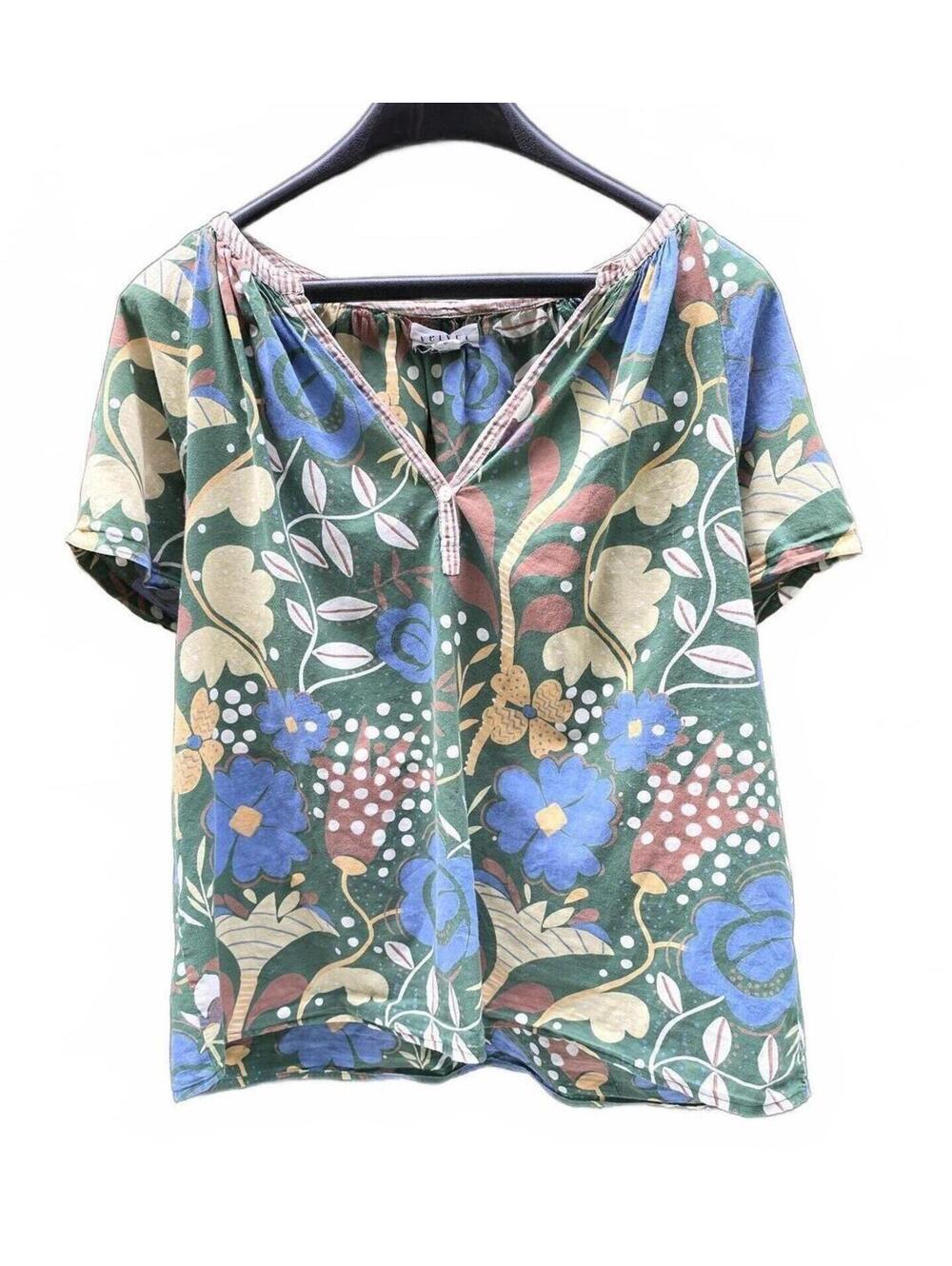 Velvet By Graham & Spencer  Botanical V-Neck Cotton Top Blouse XL